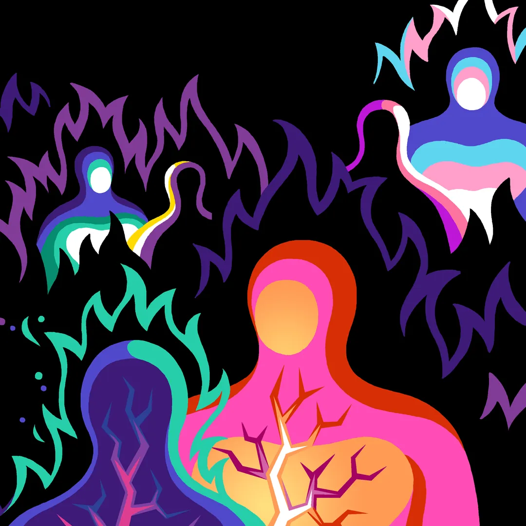 Illustration : des silhouettes aux flammes intérieures colorées